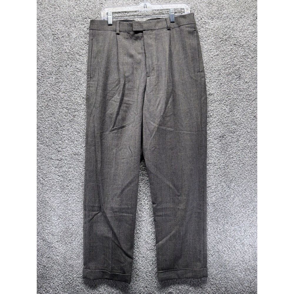 Vintage Eddie‎ Bauer Plaid 100% Wool Dress Geometric Pants Gray Men's Size 34x32